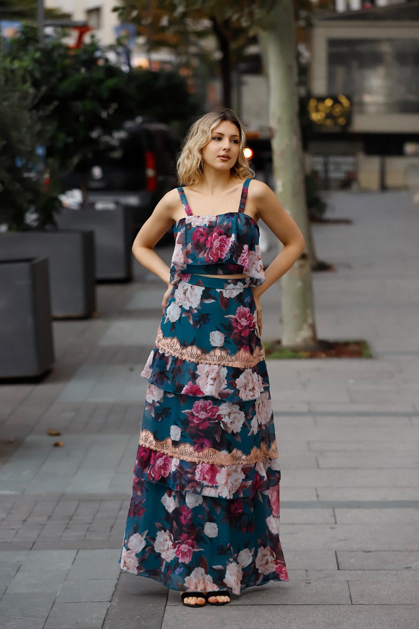 Long Skirt Dress & Crop Top Two Piece Set