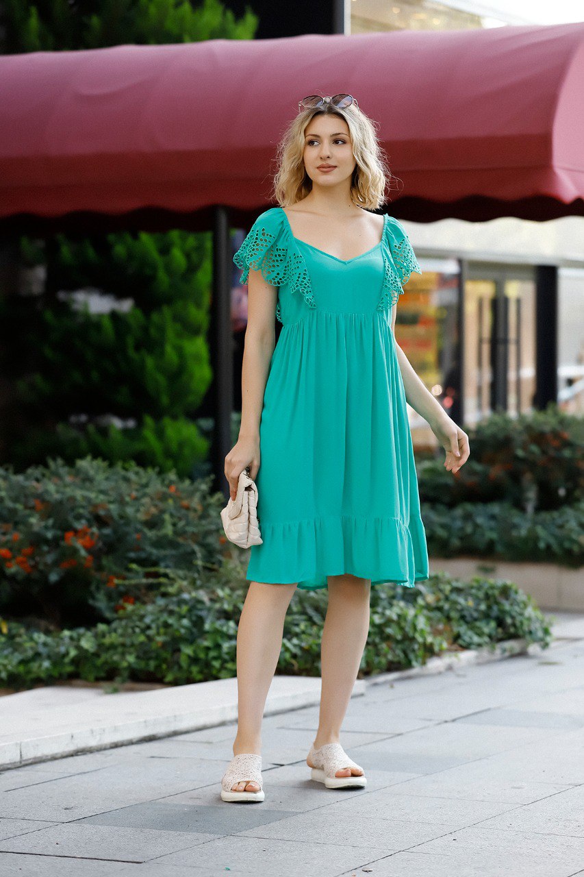 Women’s Green Rayon Cotton Short Dress