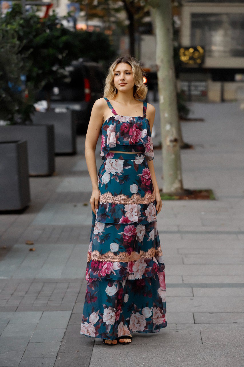 Floral Skirt Crop Top Two Piece Set