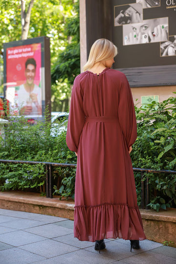 Round Neck Dark Purple Maxi Long Sleeve For Women