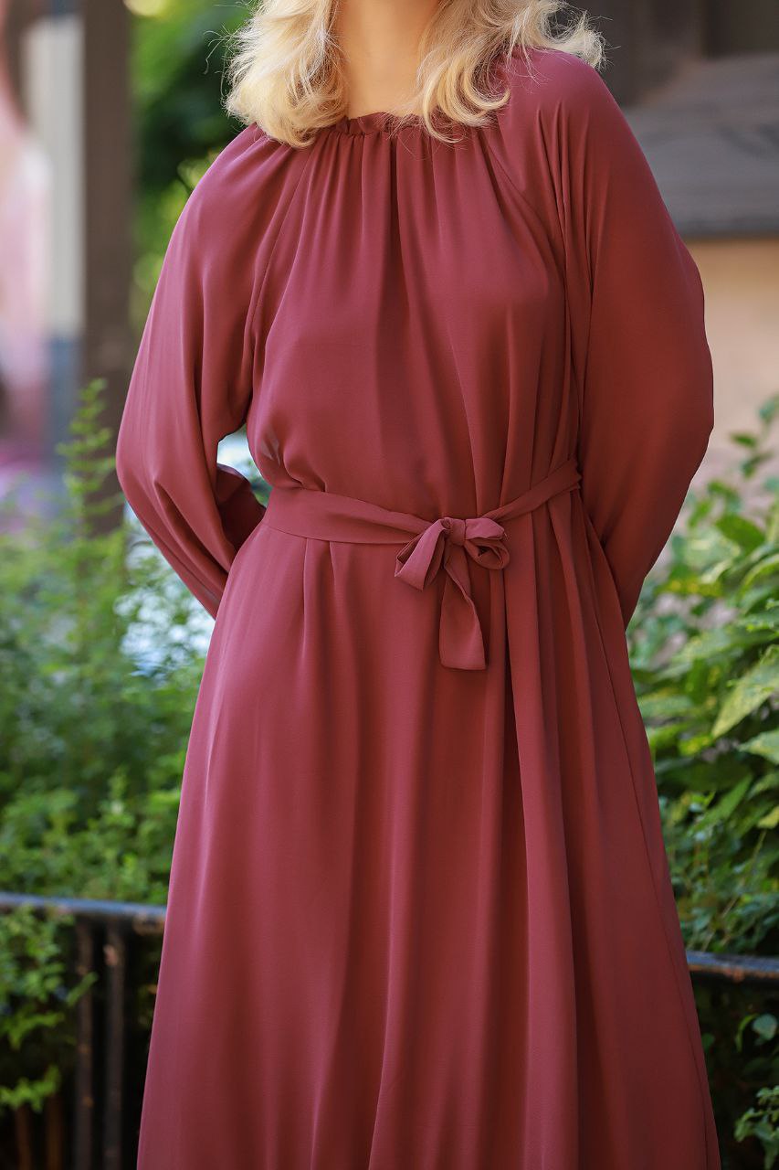 Round Neck Dark Purple Maxi Long Sleeve For Women