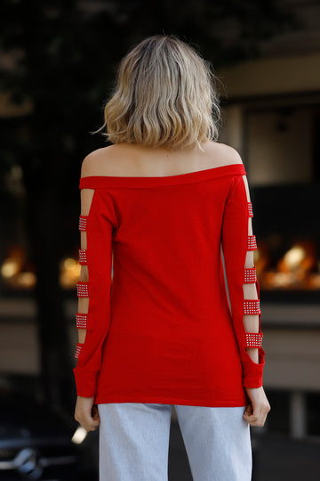 Women’s Red & White Long Crop Top